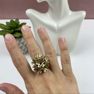 Colorful Beaded Gold Floral Flower Stretchy Ring Boho Women Jewelry